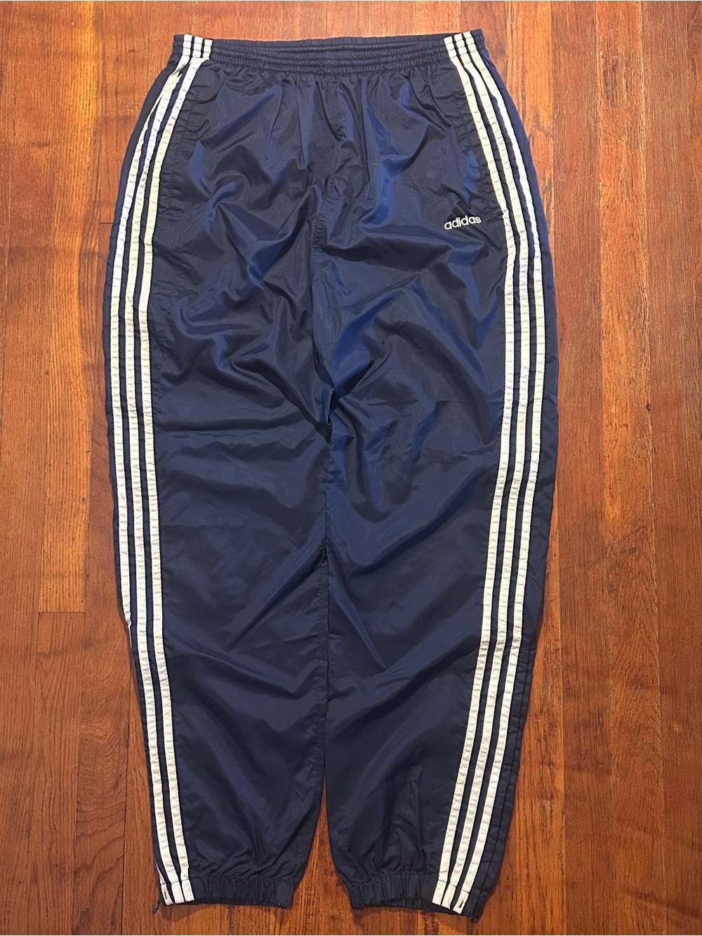 Vintage Adidas Soccer Blokecore 3 Stripes Logo Blue White Swish Track Pants L